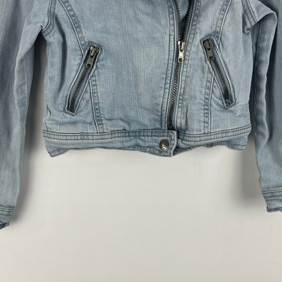 Joe Fresh Kids Jean Jacket Size S 6 Blue Denim Long Sleeve Cropped Double Brest - Picture 4 of 9